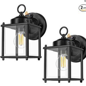 Dusk to Dawn Sensor Outdoor Wall Sconces Black 2 Pk